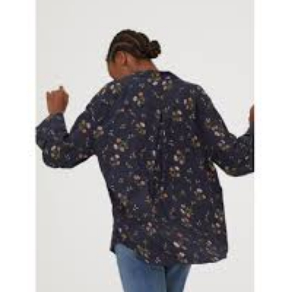 H&M Navy Floral V Neck Collar Blouse - Picture 4 of 6